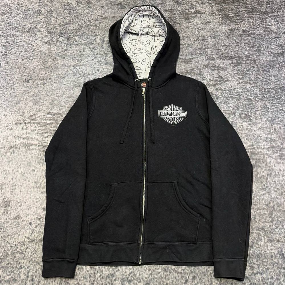 Harley Davidson Hoodie Full Zip Up Womens Large Black Sweastshirt Sunbury, Ohio